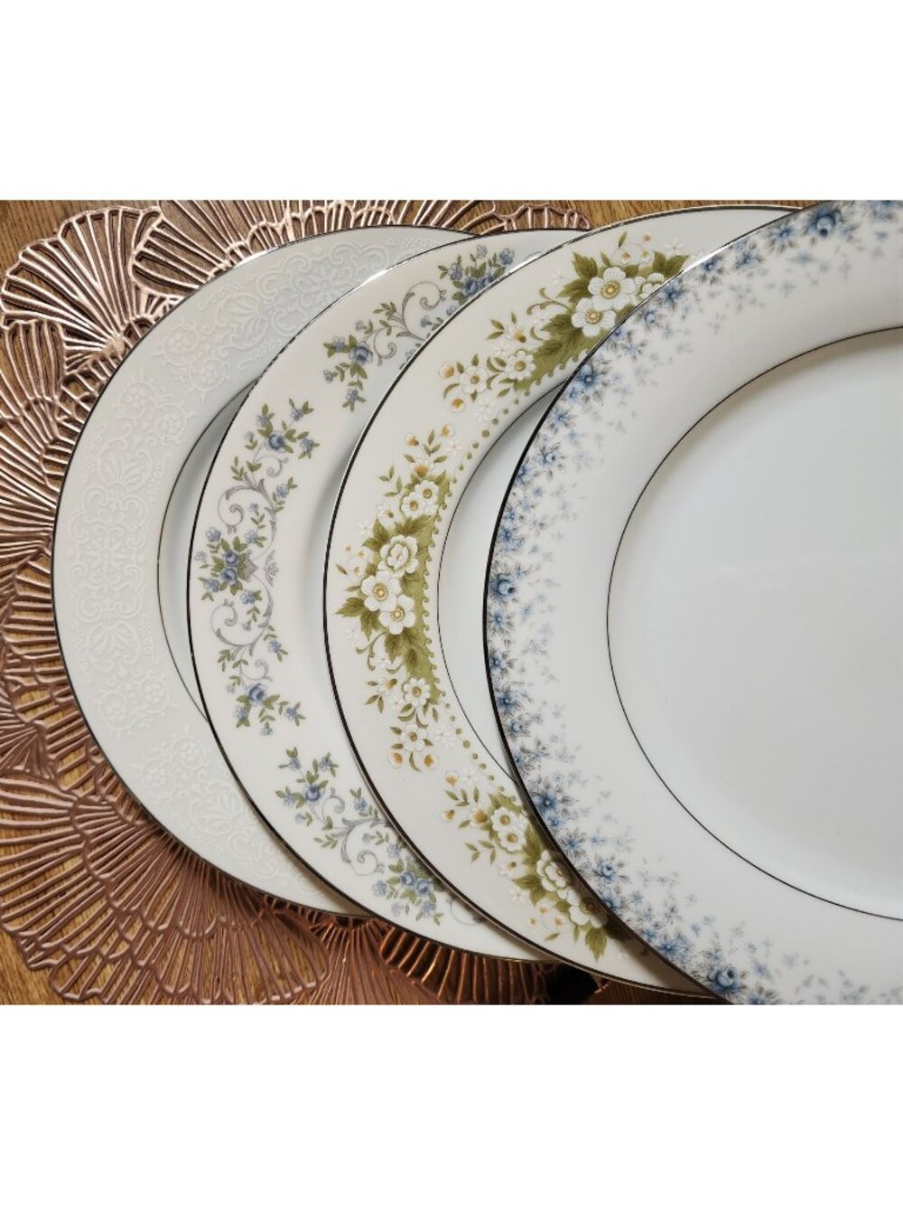 Mismatched China Dinner Plates ~10.5" Porcelain Eclectic Set of 4